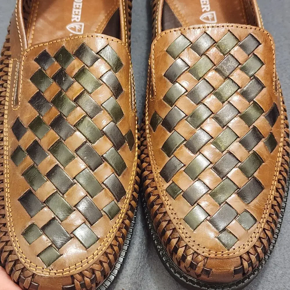 Deer Stags Loafers Slippers Mens 8 D Brown Black Woven Leather Slip On